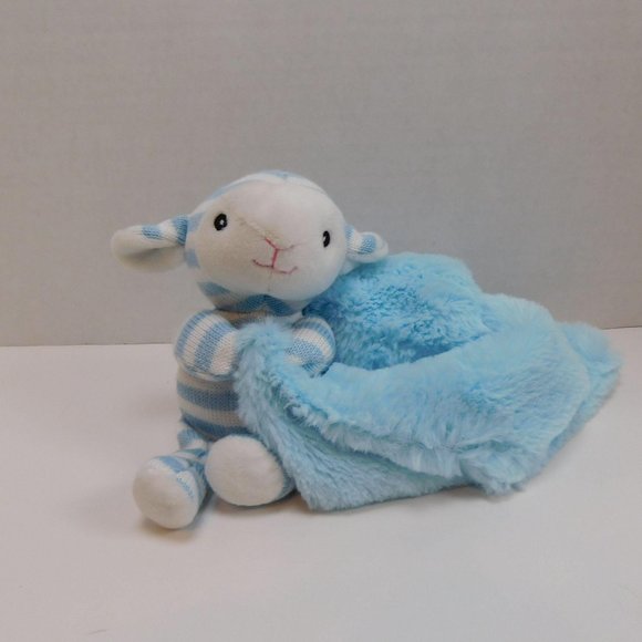 Kellytoy Blue White Striped Lamb Lovey Security Blanket Sheep Rattle Plush 11" - Picture 2 of 10